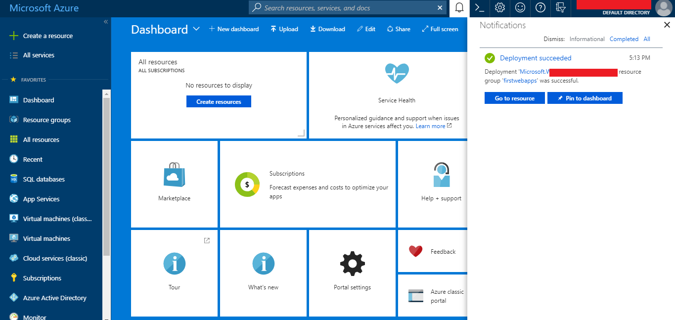 Azure Web App Created Successfully