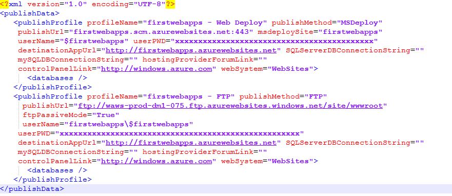 Azure Web App Publish Profile