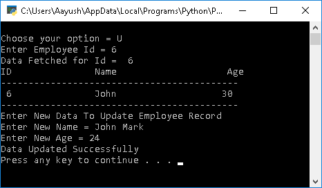 Update in python