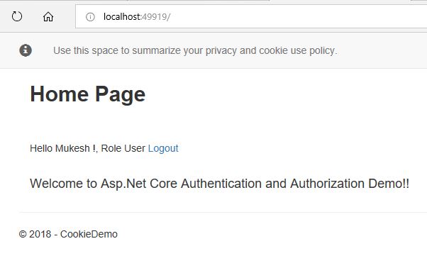 Asp.Net Core MVC Authentication and Authorization