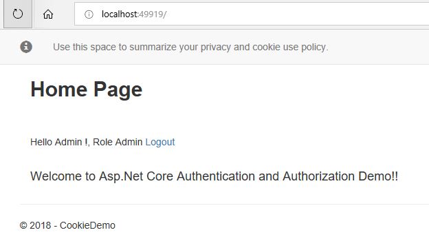 Asp.Net Core MVC Authentication and Authorization