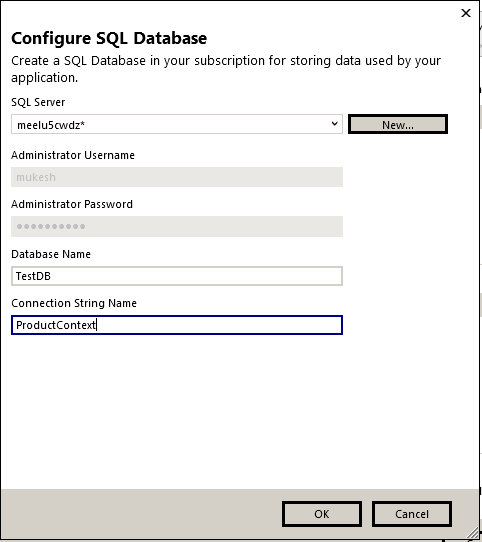 Confiure Azure SQL database