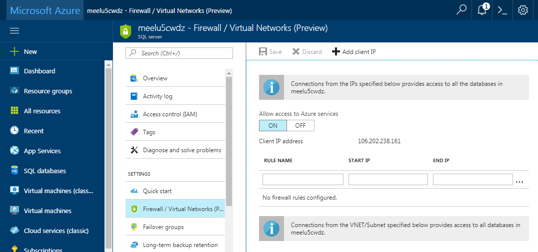 Azure SQL Firewall Rules