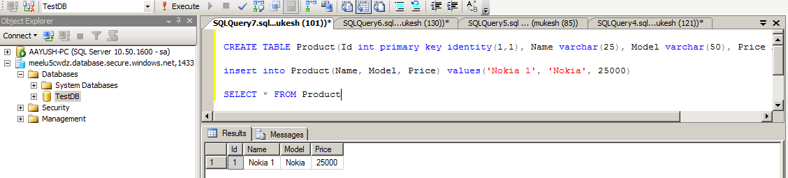 Azure Table Creation