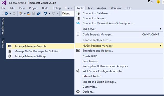 choose Package Manager Console
