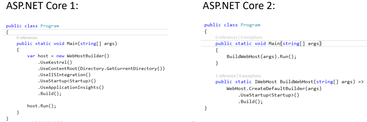 Asp.net core 1 vs Asp.net core 2