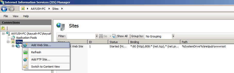 Add IIS Web Site