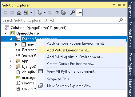 Add Virtual Environment in Visual Studio for python